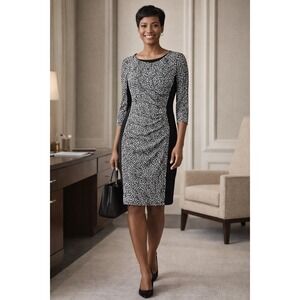 Lauren Ralph Lauren Dress 14 Black White Ruched Sheath Career Classic Work